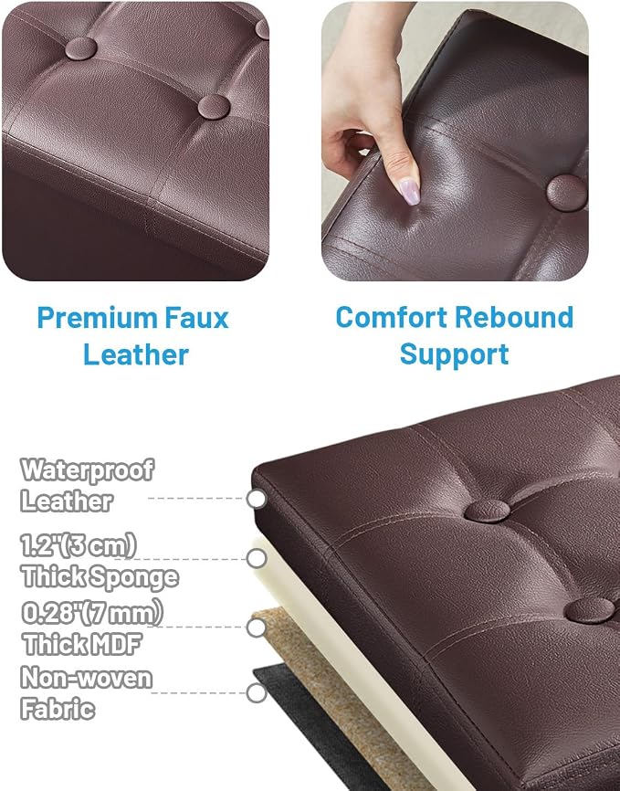 AmasSmile 2PC Storage Ottoman Folding Foot Rest Stool - Image 6