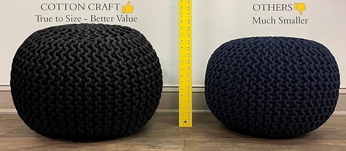 COTTON CRAFT - Hand Knitted Cable Style Dori Pouf - Yellow - Floor Ottoman - - Image 5
