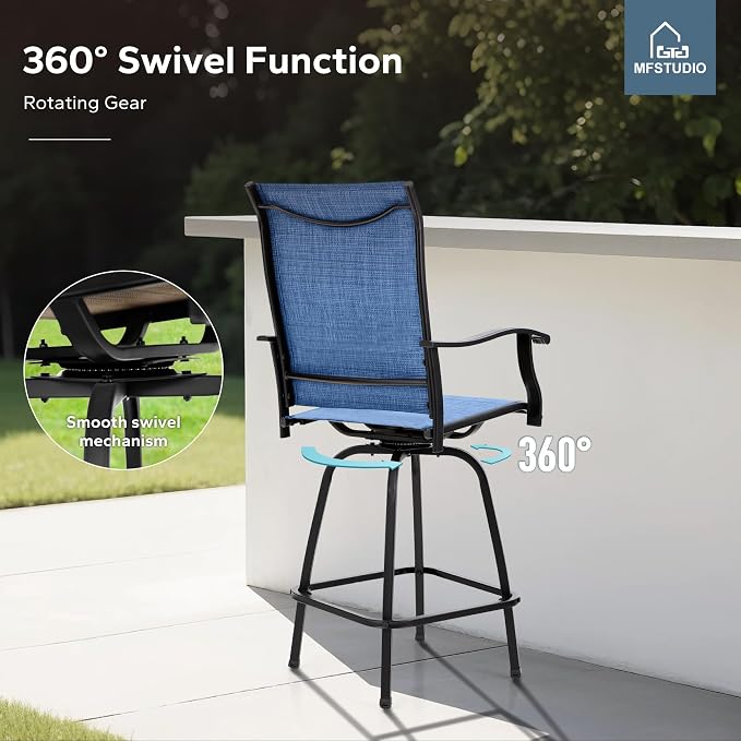 MFSTUDIO 3 Piece Outdoor Swivel Bar Set, Outdoor Bar Table and Chairs Set - Image 4