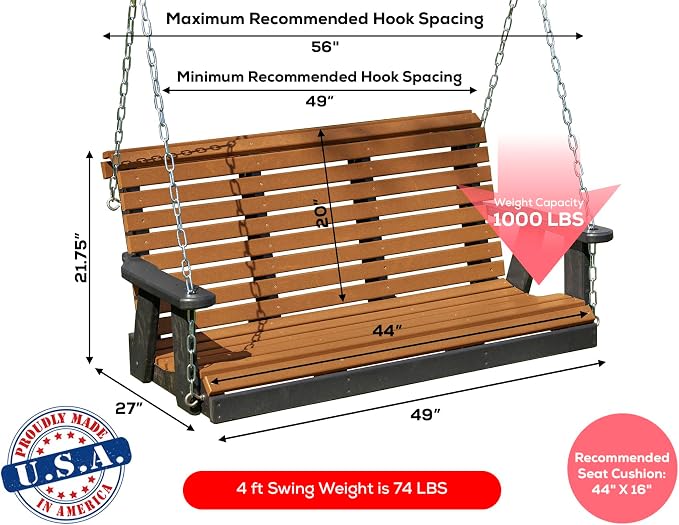 Poly Lumber Wood 4FT Porch Swing Amish Craftsmandship Made in USA HDPE - Image 2