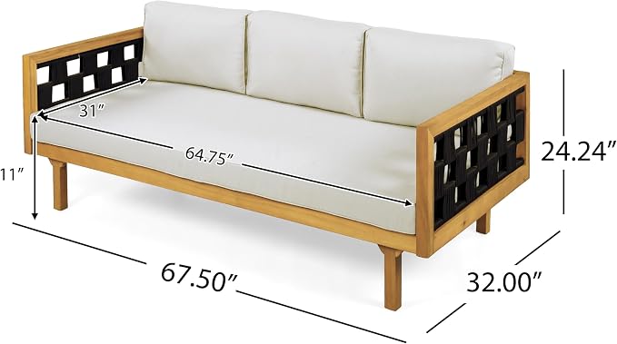 Merax 2 Piece Acacia Wood Outdoor Conversation Set, 3-Seater Outdoor Daybed Sofa - Image 4