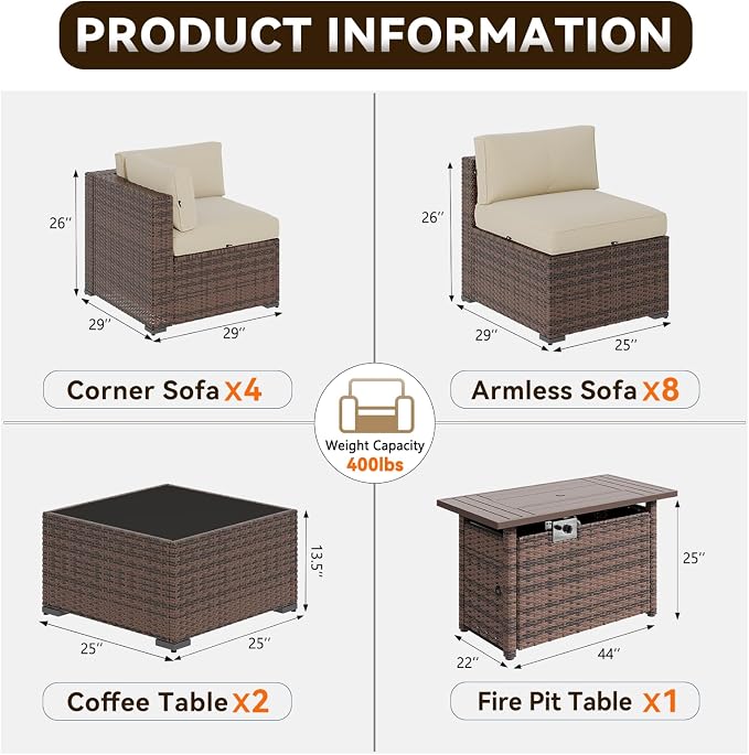 Aoxun Patio Furniture Sets, 15-Piece Outdoor Patio Furniture - Image 2