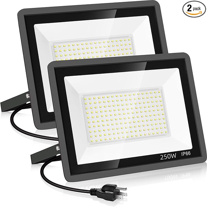2 Pack 250W Led Flood Lights Outdoor, Super Bright 37000LM Security Lights by YANYCN