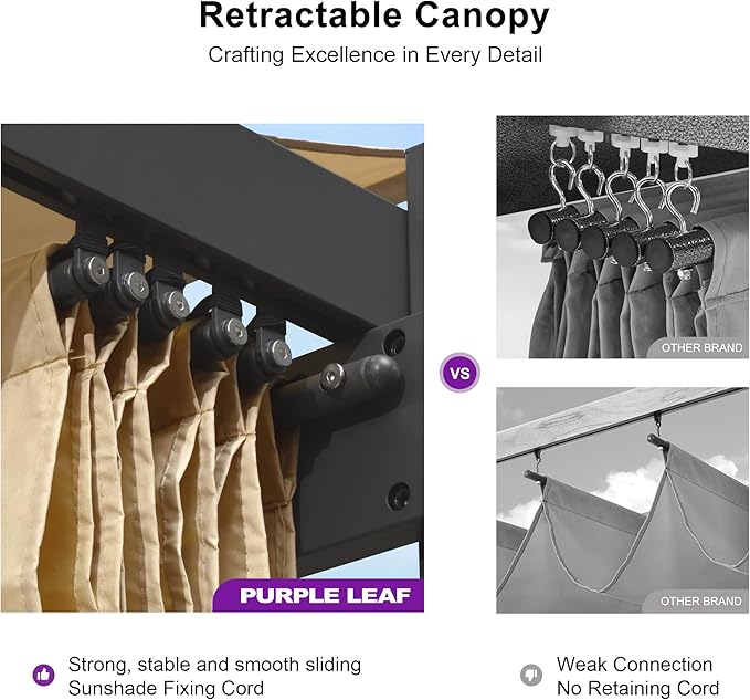 PURPLE LEAF 10' x 13' Aluminum Outdoor Pergola Modern Grape Trellis Retractable - Image 5
