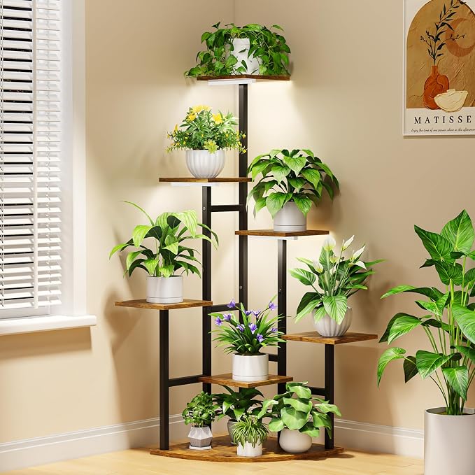 Corner Plant Stand Indoor with Grow Lights, 7 Tiered Plant Shelf Indoor by Nedechom