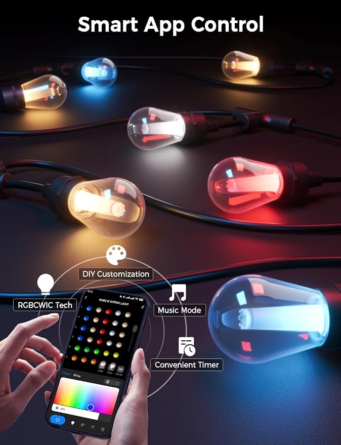 XMCOSY+ Smart Outdoor String Lights, 72.5Ft Patio Lights Waterproof, App Control - Image 2