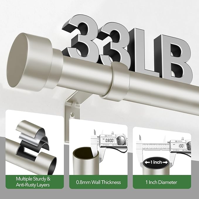 Curtain Rods for Windows 32 to 170, 1 Inch Adjustable Heavy Duty Long Window - Image 4