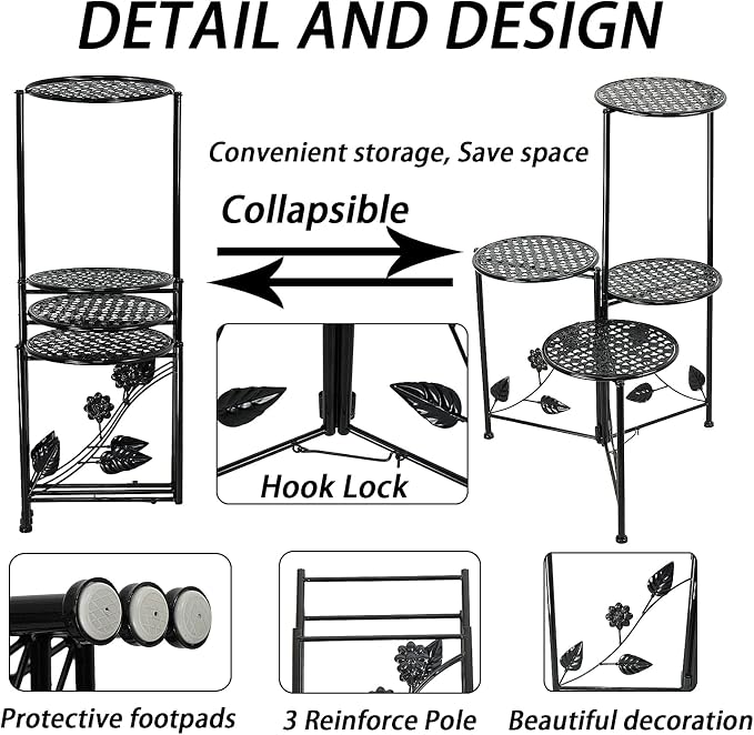 Plant Stand Indoor Outdoor, 3/4 Tier 30" Tall Metal Flower Pot Holder Shelves - Image 3