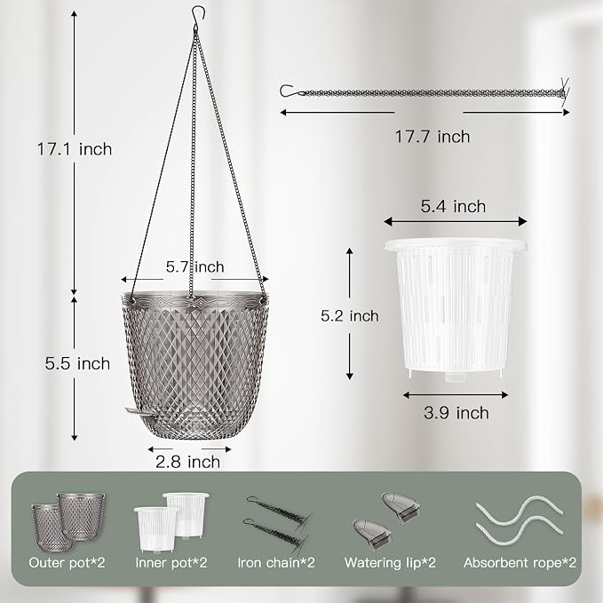 QCQHDU Self Watering Hanging Pots, 2 Pack 5.7 Inch Hanging Planters - Image 3