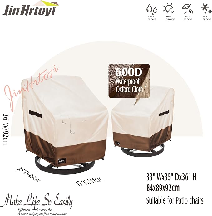 JinHrtoyi Outdoor Chair Covers 2 Pack, 33Wx35Dx36H inches Patio Chair Cover - Image 2