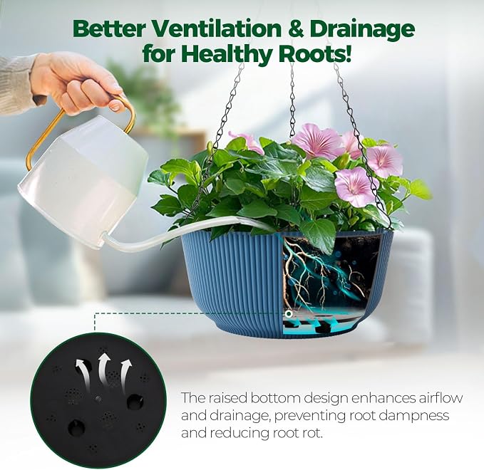 T4U 8 Inch Hanging Planters for Indoor Outdoor Plants, Self Watering Hanging - Image 4