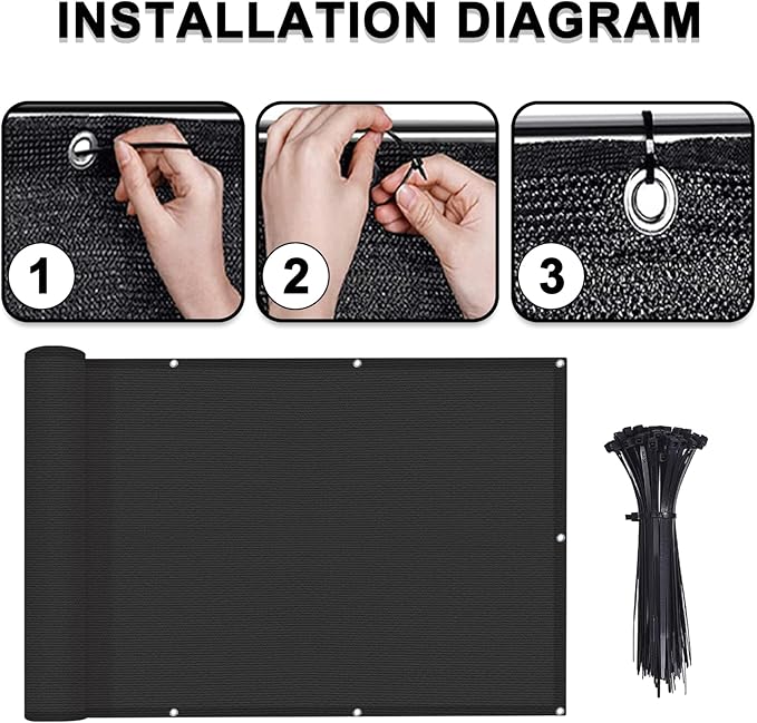 LOVE STORY 2.5' x 10' Black Balcony Screen Privacy Fence Cover UV Protection - Image 2