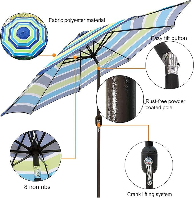 Blissun 9' Outdoor Patio Umbrella, Outdoor Table Umbrella, Yard Umbrella - Image 2