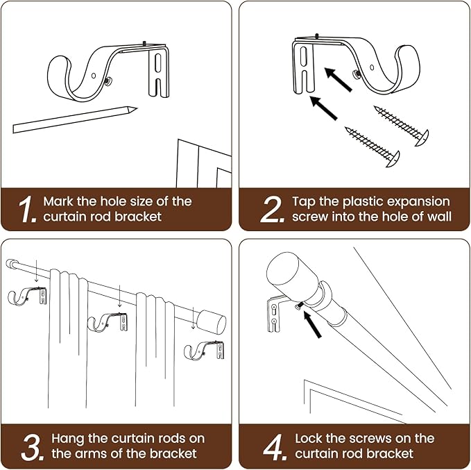 1” Diameter brown curtain rod Itself is 30 to 144 inch. 1 Pack Fits 30-142 inch - Image 5