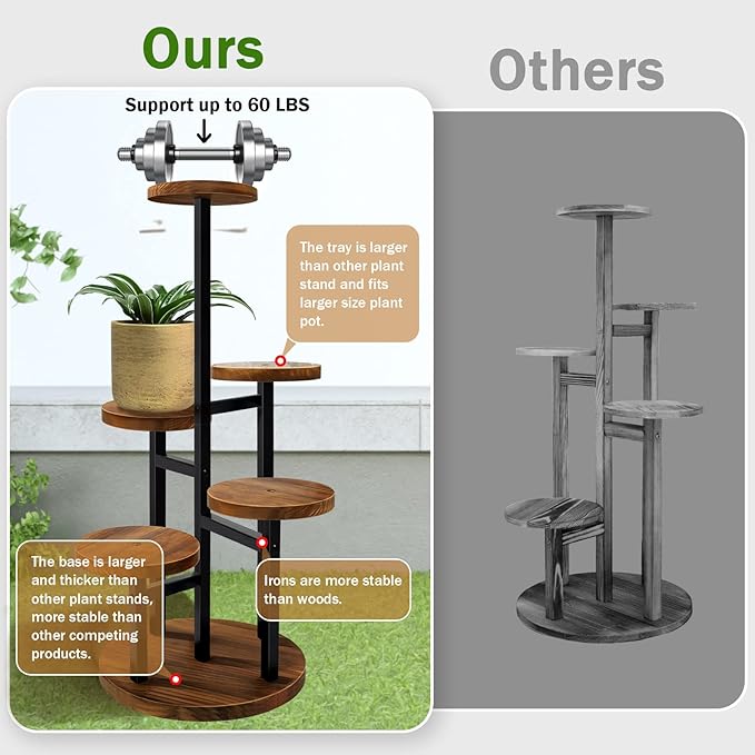AUGOSTA 5 Tier Plant Stand, Tall Metal Wood Shelf Holder - Image 6