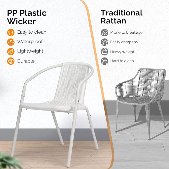 VINGLI PE Rattan Outdoor Dining Chairs Set of 4, Plastic Stackable Patio Chairs - Image 6