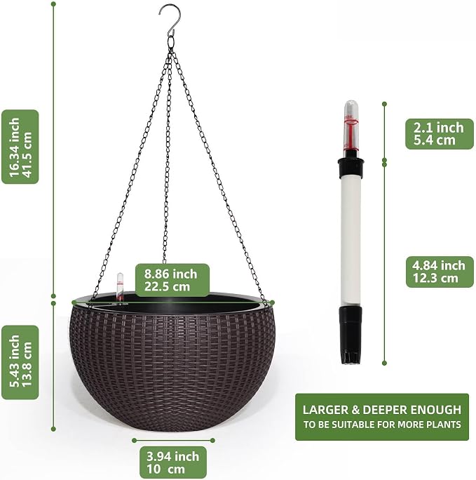 Dexceder 9 Inch Self Watering Hanging Planters Indoor Outdoor, Thickened - Image 3