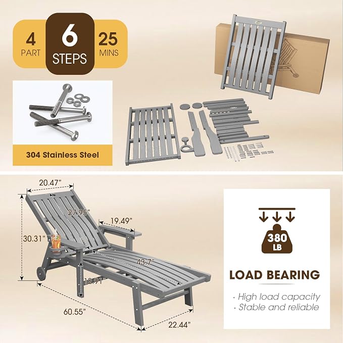 Patio Chaise Lounge Chair, Oversized Lounge Chair Outdoor - Image 2