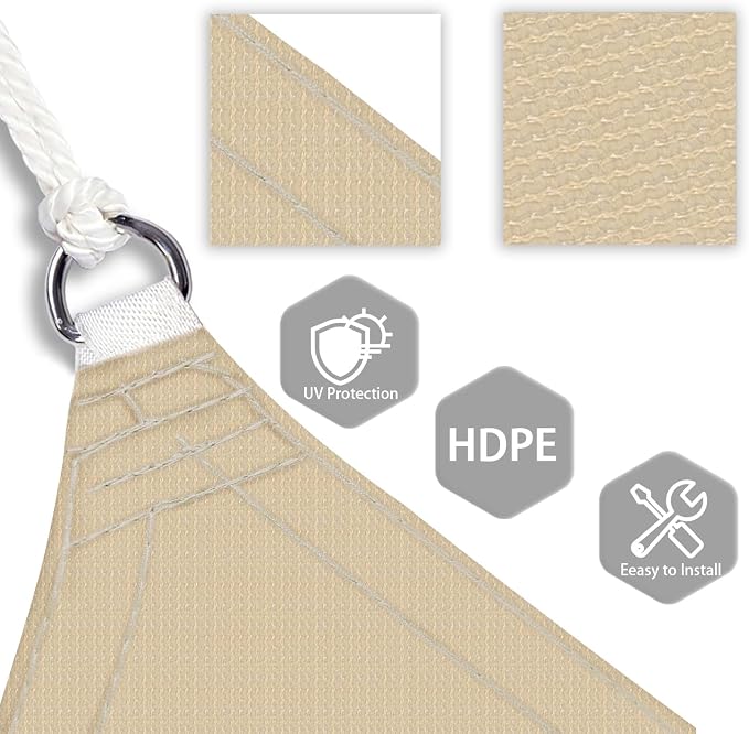 Patio Paradise 4' x 4' x 4' Sun Shade Sail Triangle Canopy Shade Cloth Fabric - Image 3
