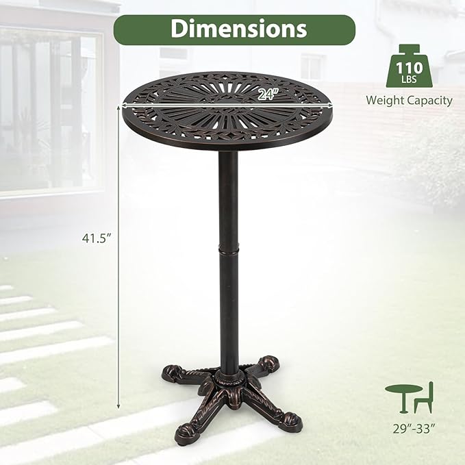 COSTWAY 24" Patio Round Bar Table, 41.5" Pub Height Cast Aluminum High Top Table - Image 3