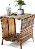 VINGLI Outdoor Wicker Side Table Patio Side Tables by VINGLI
