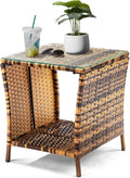 Wicker Rattan Side Table, Outdoor Square Rattan Coffee End Table by Unknown