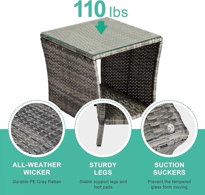 VINGLI Outdoor Wicker Side Table Patio Side Tables - Image 4