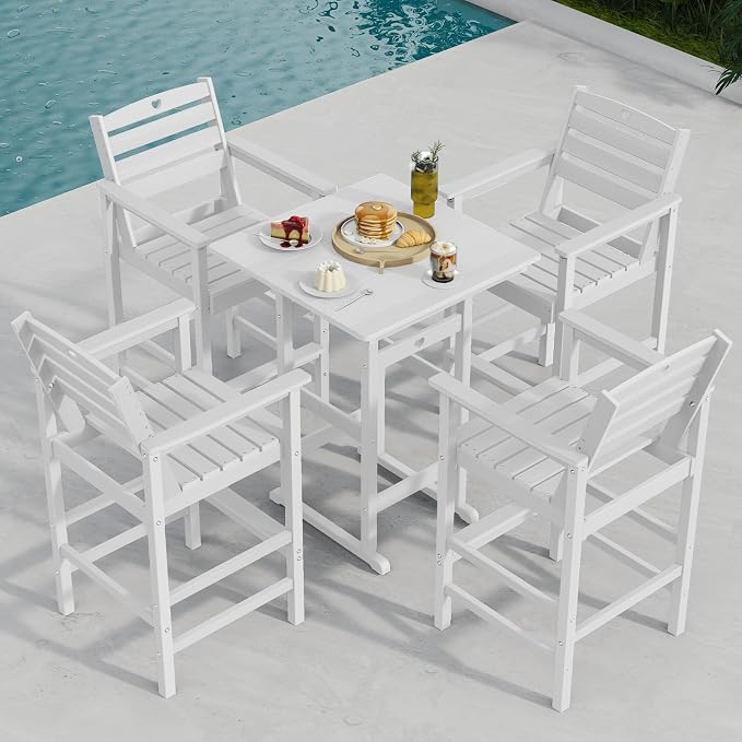 Patio Bar Table, Adirondack Chairs and Table 2 Pieces Set, Bar Height Chairs - Image 3