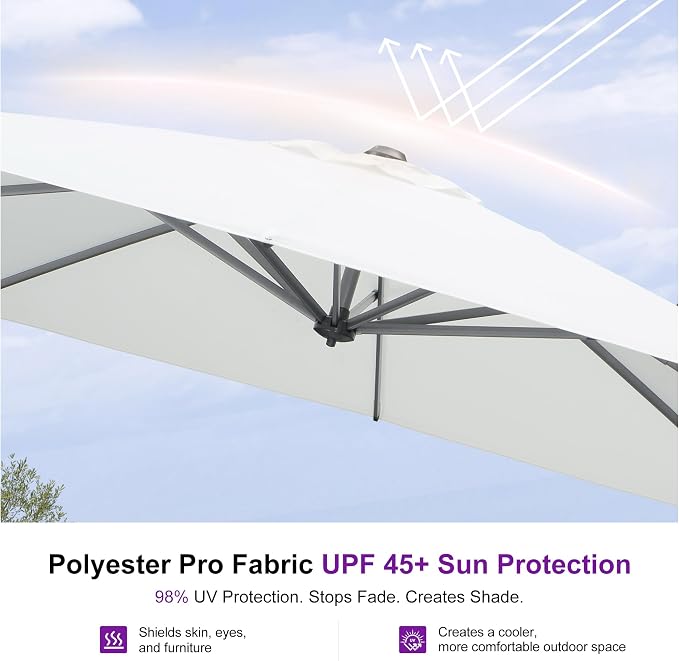PURPLE LEAF 10 Feet Patio Umbrella Outdoor Cantilever Square Umbrella Aluminum - Image 5