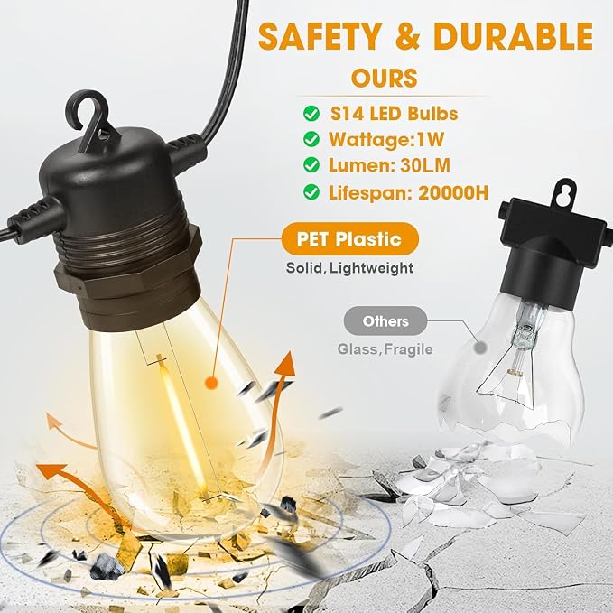 200FT LED Outdoor String Lights Waterproof Patio Lights - Image 2