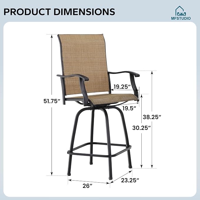MFSTUDIO Outdoor Bar Stools Set of 2, Swivel Bar Height Patio Chairs Outdoor - Image 8