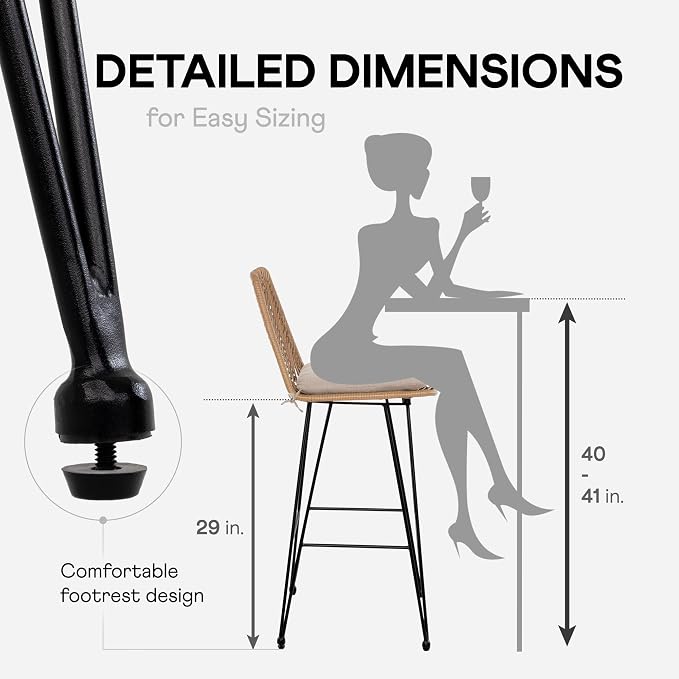 IDZO Outdoor Rattan Bar Stools Set of 2, 42-Inch Tall - Image 7
