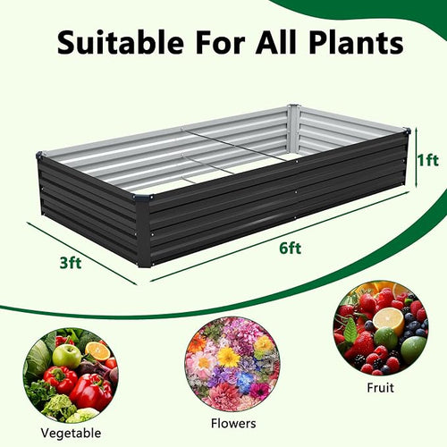 2 Pack 6x3x1FT Galvanized Raised Garden Beds Kit Outdoor Metal Gardening - Image 2