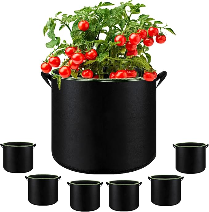 6-Pack 5 Gallon Grow Bags - 300G Heavy Duty Aeration Fabric Pots by SouilGoal