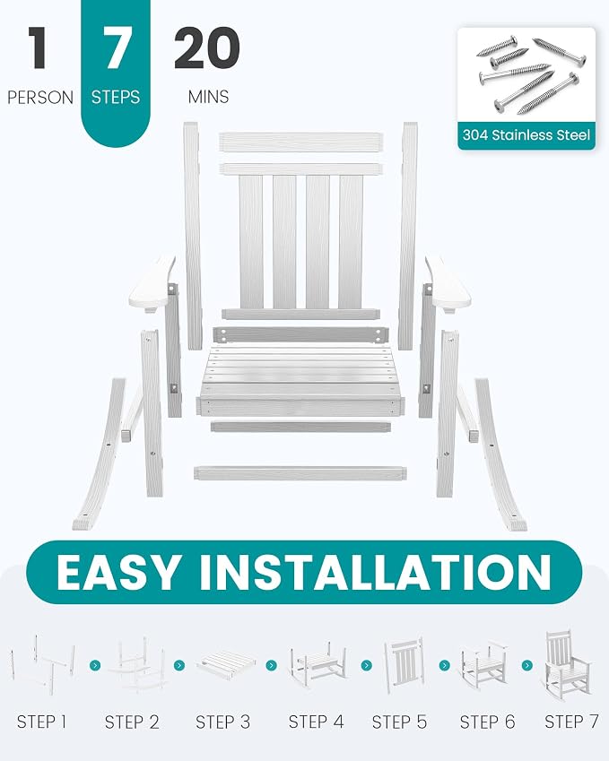 SERWALL HDPE Outdoor Rocking Chair Set of 8, Patio Rocking Chairs - Image 7