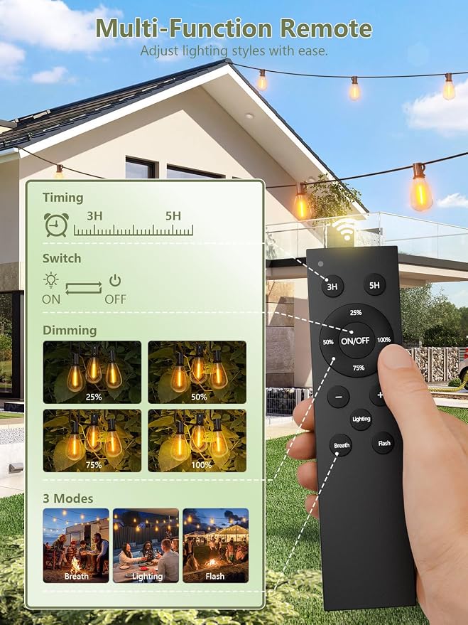 luckystyle 50FT Solar String Lights Outdoor Waterproof 2200K - Image 2
