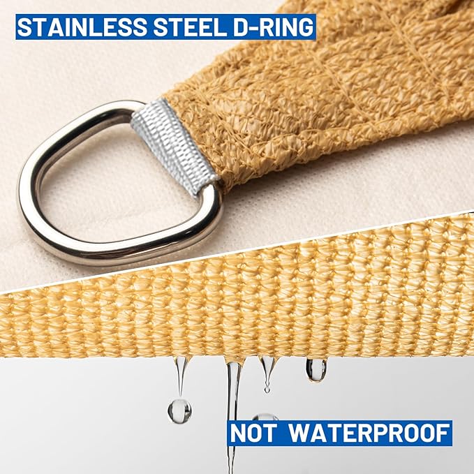 SUNLAX Sun Shade Sail 6' x 8' x 10' Sand Rectangle Canopy Sail Shade Cover UV - Image 6