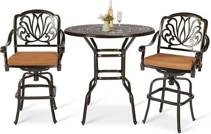 VIVIJASON 3-Piece Patio Swivel Bar Stools Set, All Weather Cast Aluminum by VIVIJASON