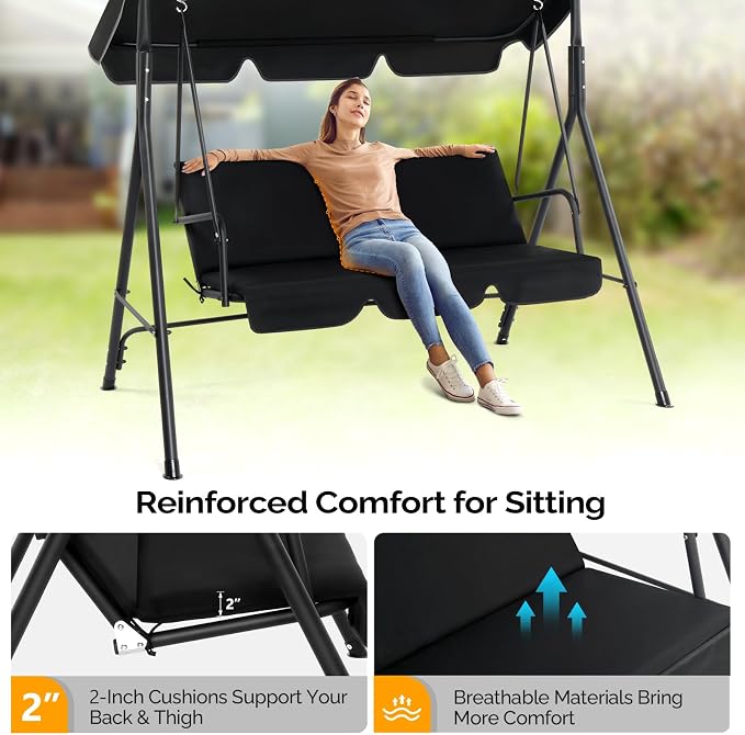 VINGLI Heavy Duty 550 LBS Upgraded 2 Person Outdoor Porch Swing - Image 2