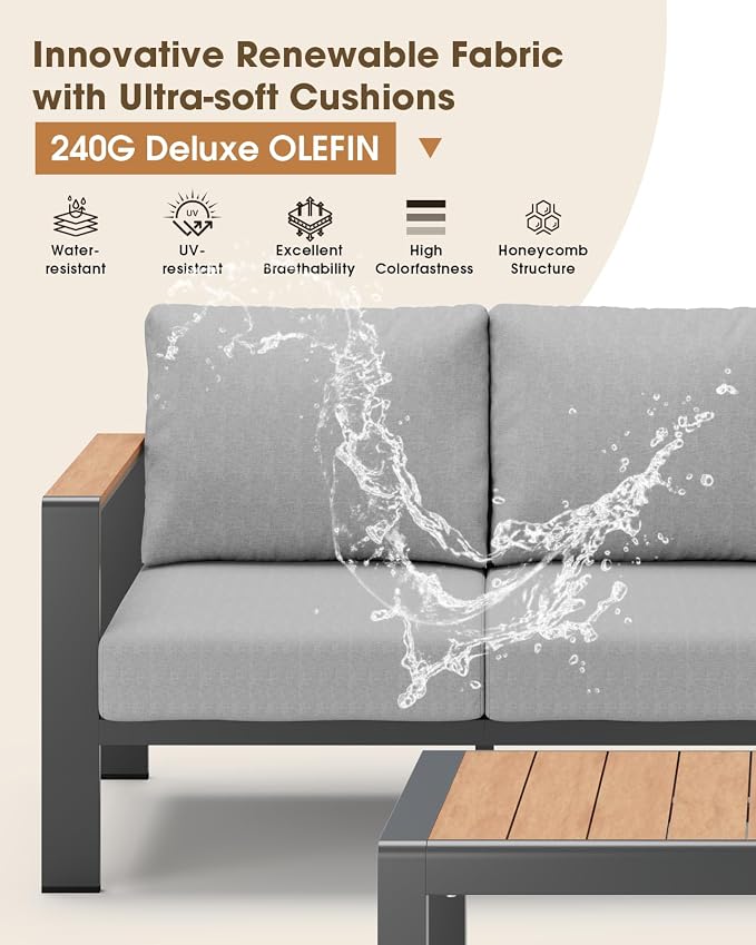 Aluminum Outdoor Patio Furniture Loveseat, All Weather Patio Conversation Sets - Image 4