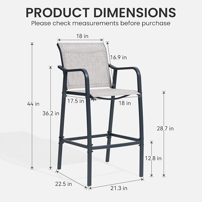 Crestlive Outdoor Bar Stools Set of 4, 500 lb Capacity Metal Patio Bar Chairs - Image 3