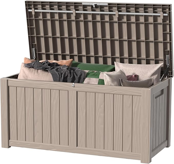 150 Gallon Waterproof Outdoor Storage Box, Resin Deck Box, Lockable Outside by MAIUSCOLI