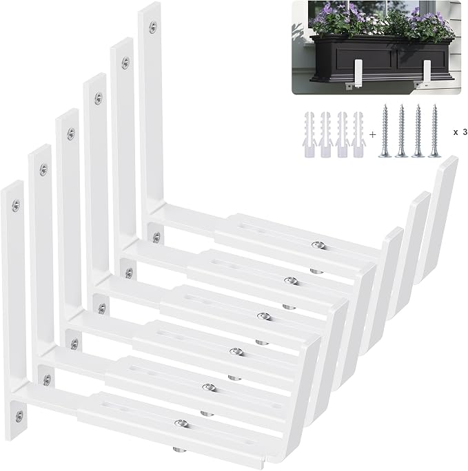 Y&M 6 Pack Adjustable Planter Brackets, Universal Window Box Brackets, Heavy by YM