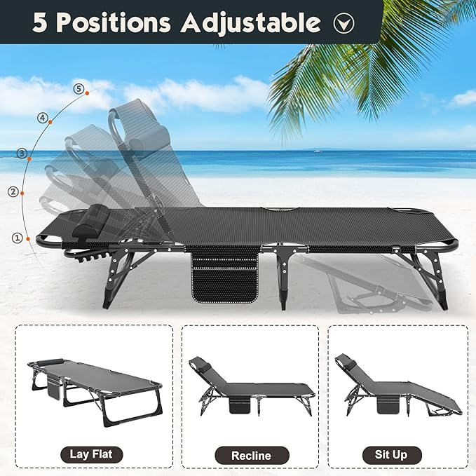 MOPHOTO Folding Chaise Lounge Chair 5-Position, Folding Cot, Heavy Duty Patio - Image 3
