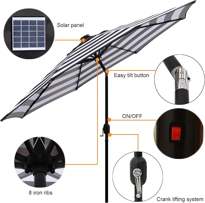 Blissun 9 ft Solar Umbrella 32 LED Lighted Patio Umbrella Table Market Umbrella - Image 2