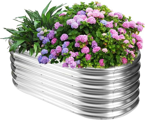 17" Tall Outdoor Garden Raised Garden Bed Kits, 4ft X 2ft Oval, 0.8MM Thick by YSEJOMP