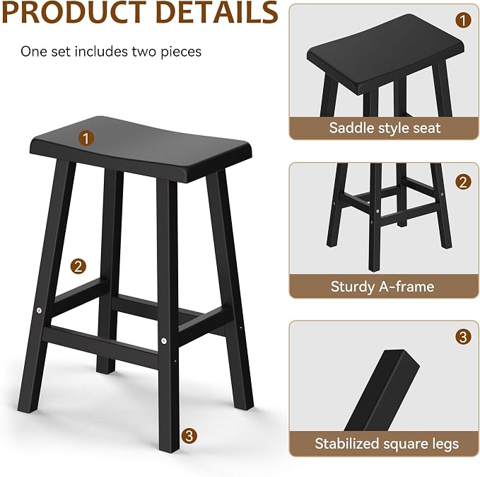 Bar Stools 29'' Outdoor Set of 2, Waterproof Modern Durable Resin Saddle Seat - Image 7