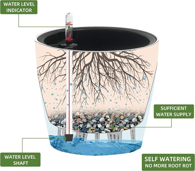 Dexceder 11x10 Inches High Gloss Self Watering Planter Indoor Outdoor, Inner - Image 2