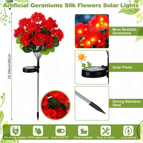 2 Pcs Solar Geraniums Lights Outdoor Waterproof - Image 2