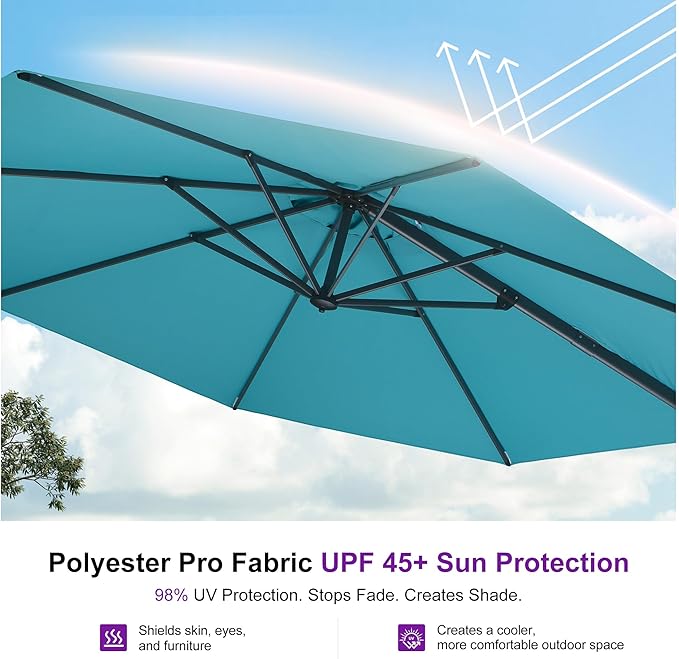 PURPLE LEAF 10 Feet Patio Umbrella Outdoor Cantilever Round Umbrella Aluminum - Image 5